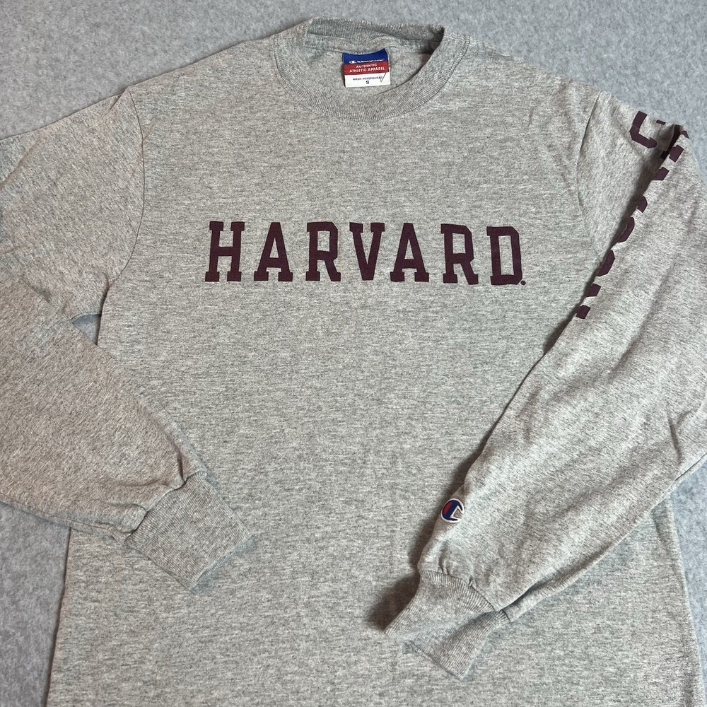 Vintage Champion Harvard University Long Sleeve Shirt Gray Men’s Small Crimson