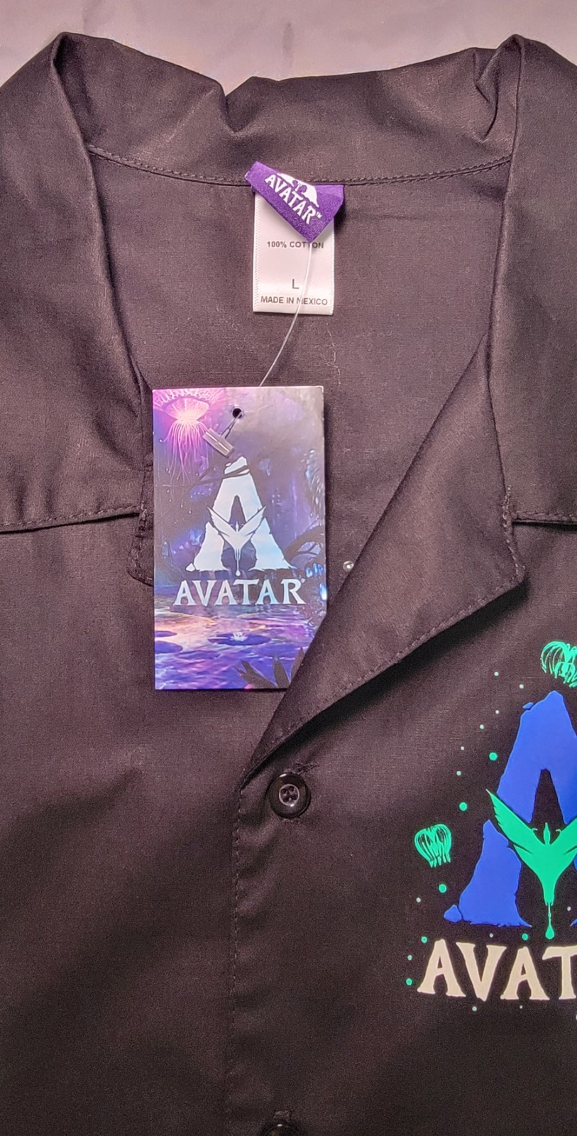 Avatar Pandora Camp Shirt Men Large Black Button Front Disney World Animal... gallery