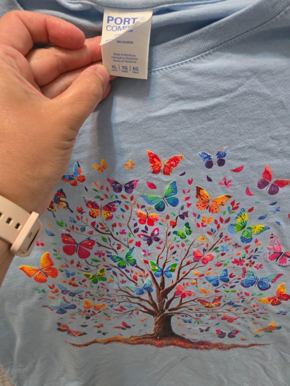 Port Company Unisex XL Light Blue Butterfly Tree Graphic T-Shirt Cotton gallery