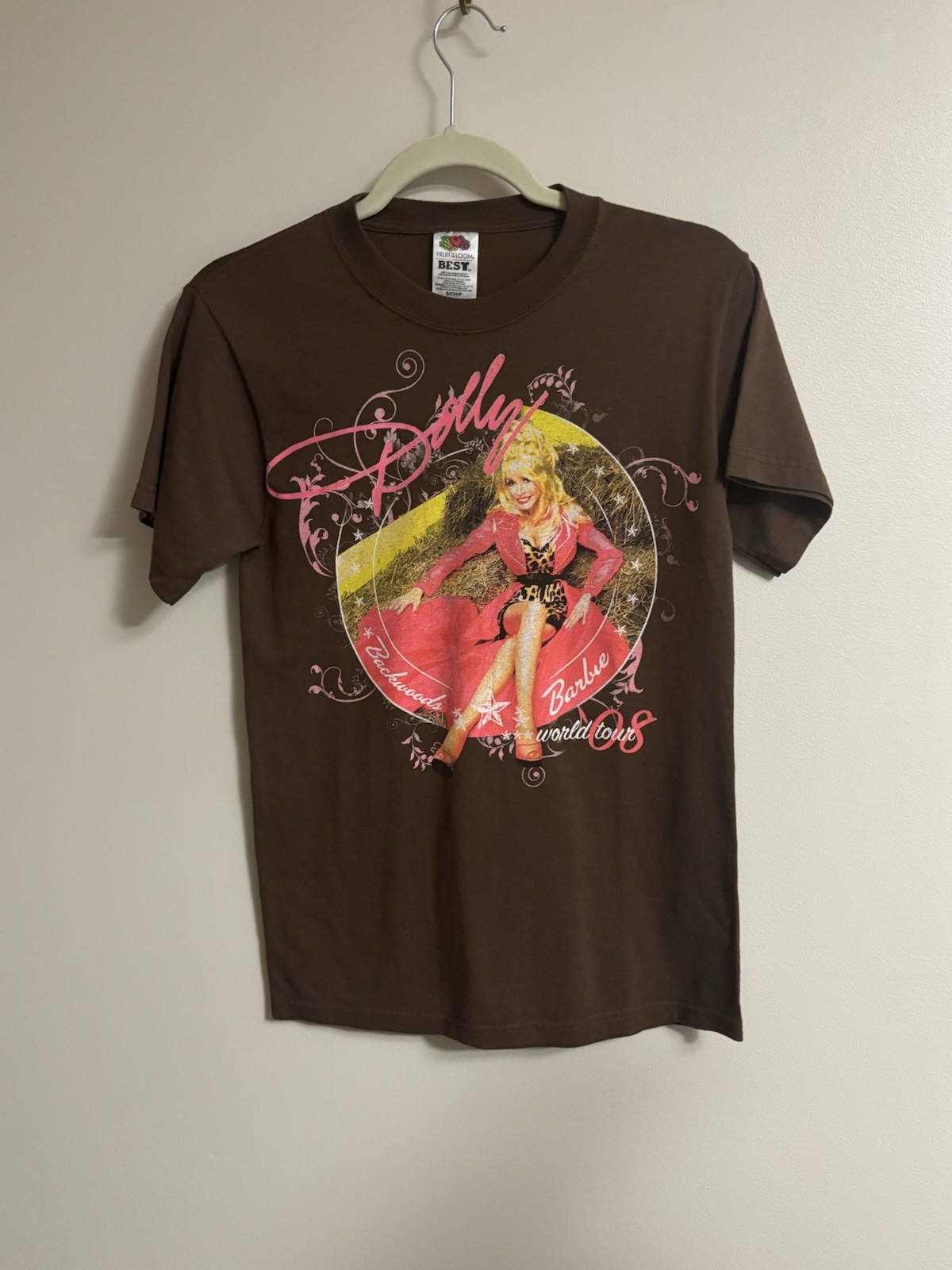 Vintage 2008 Dolly Parton Backwoods Barbie Tour T Shirt Brown Pink Size Small gallery