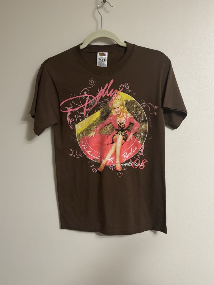 Vintage 2008 Dolly Parton Backwoods Barbie Tour T Shirt Brown Pink Size Small