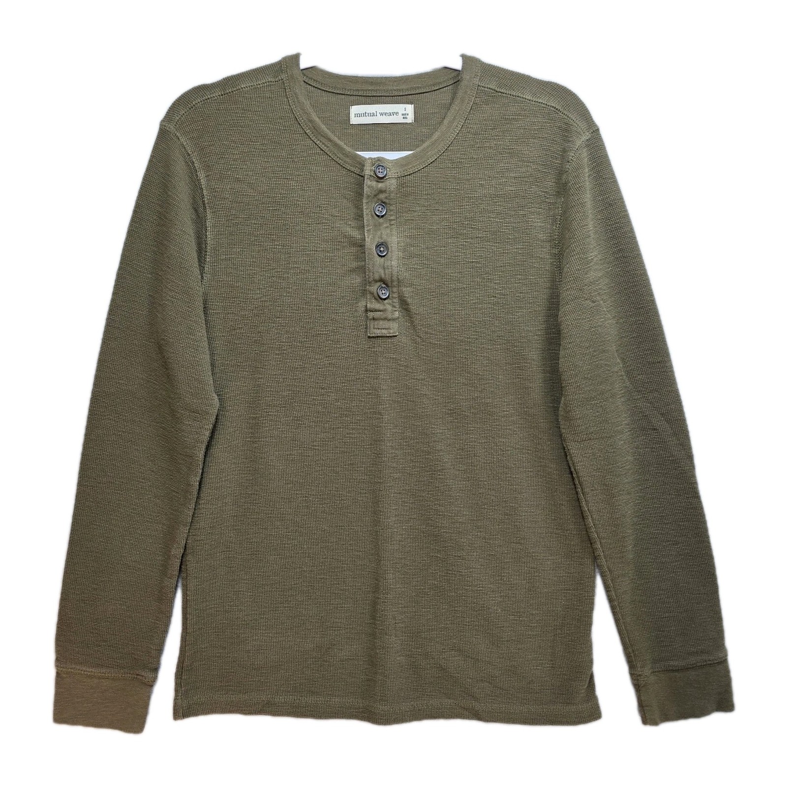 Mutual Weave Waffle Knit Henley Thermal Shirt Mens S Pullover Grunge Olive Green gallery