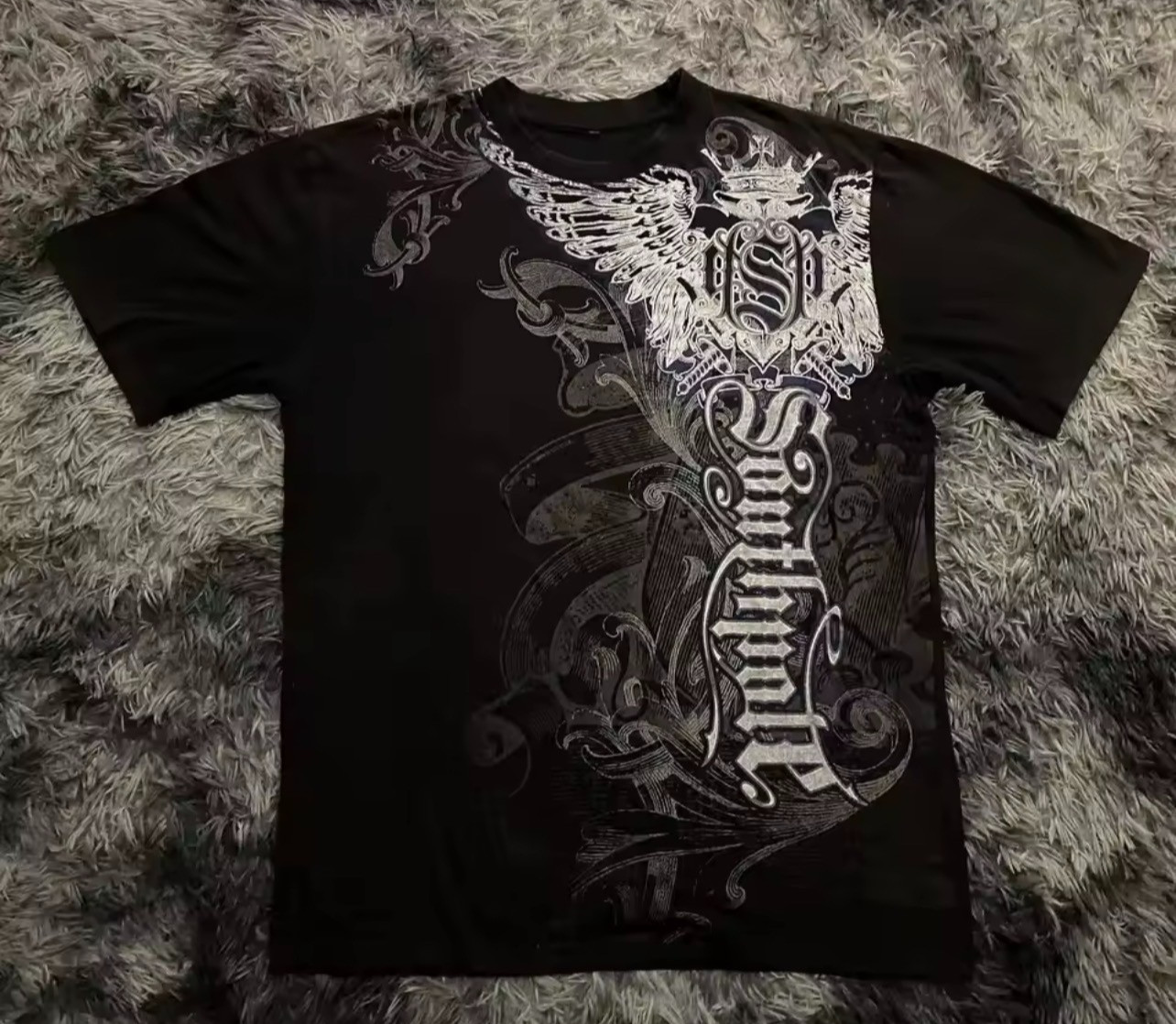 Mens Y2K Gothic Graphic T Shirt Streetwear Skull Cross Tee Top gallery