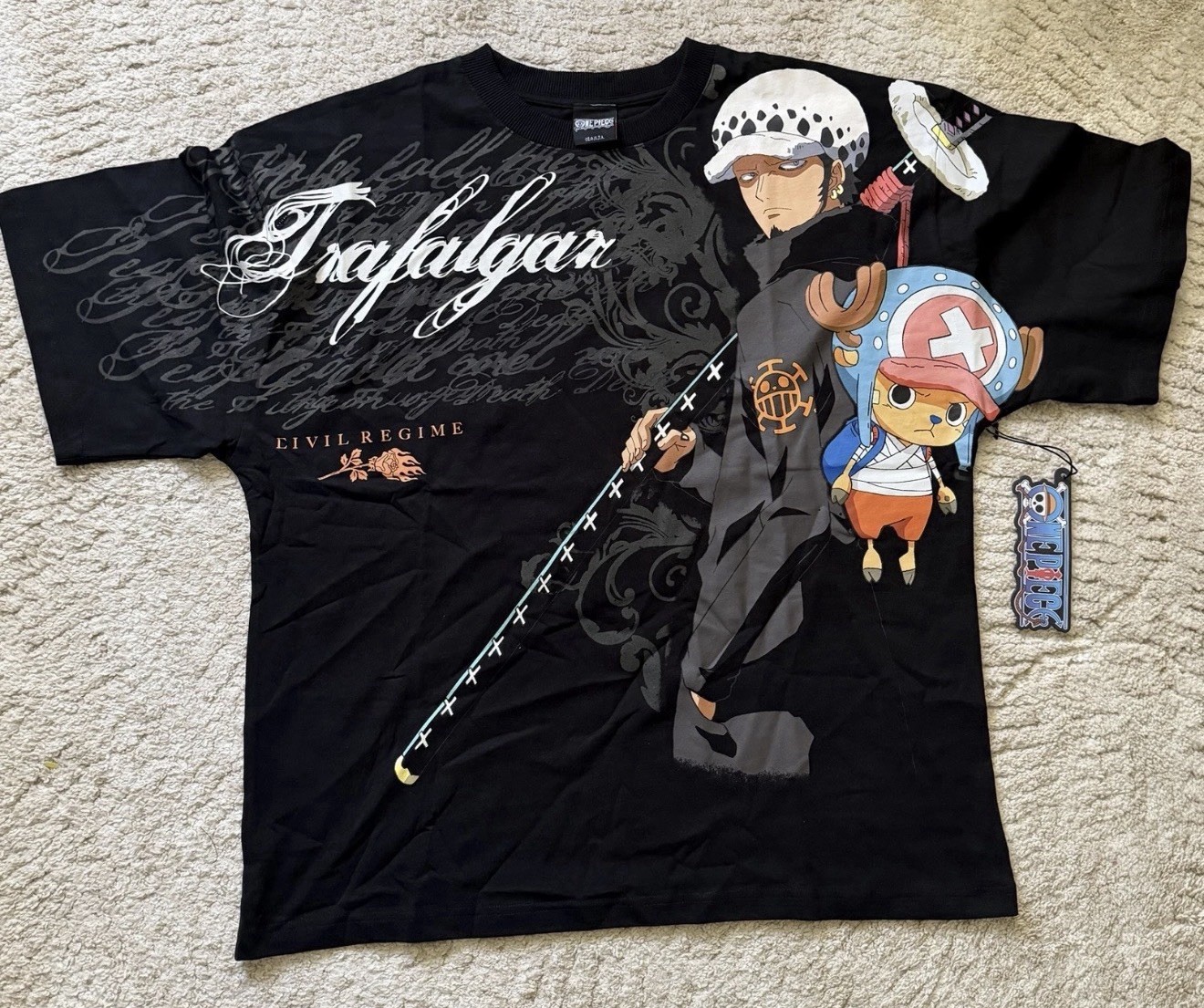 Civil Regime X One Piece Law “Surgeon Of Death” Premium Oversized Tee In Mens XL gallery