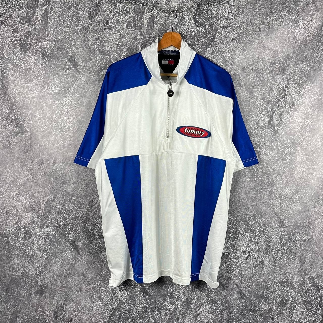 Tommy Hilfiger Jeans Racing Gear Quater Zip T-Shirt Vintage White Size XL gallery