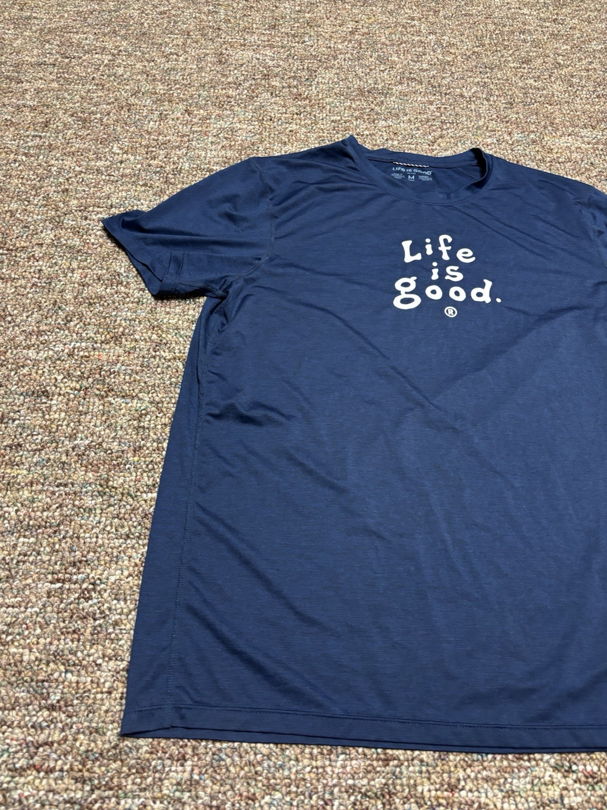 Life is Good Active Gym Running Activewear T Shirt Blue Mens Medium Stretch gallery