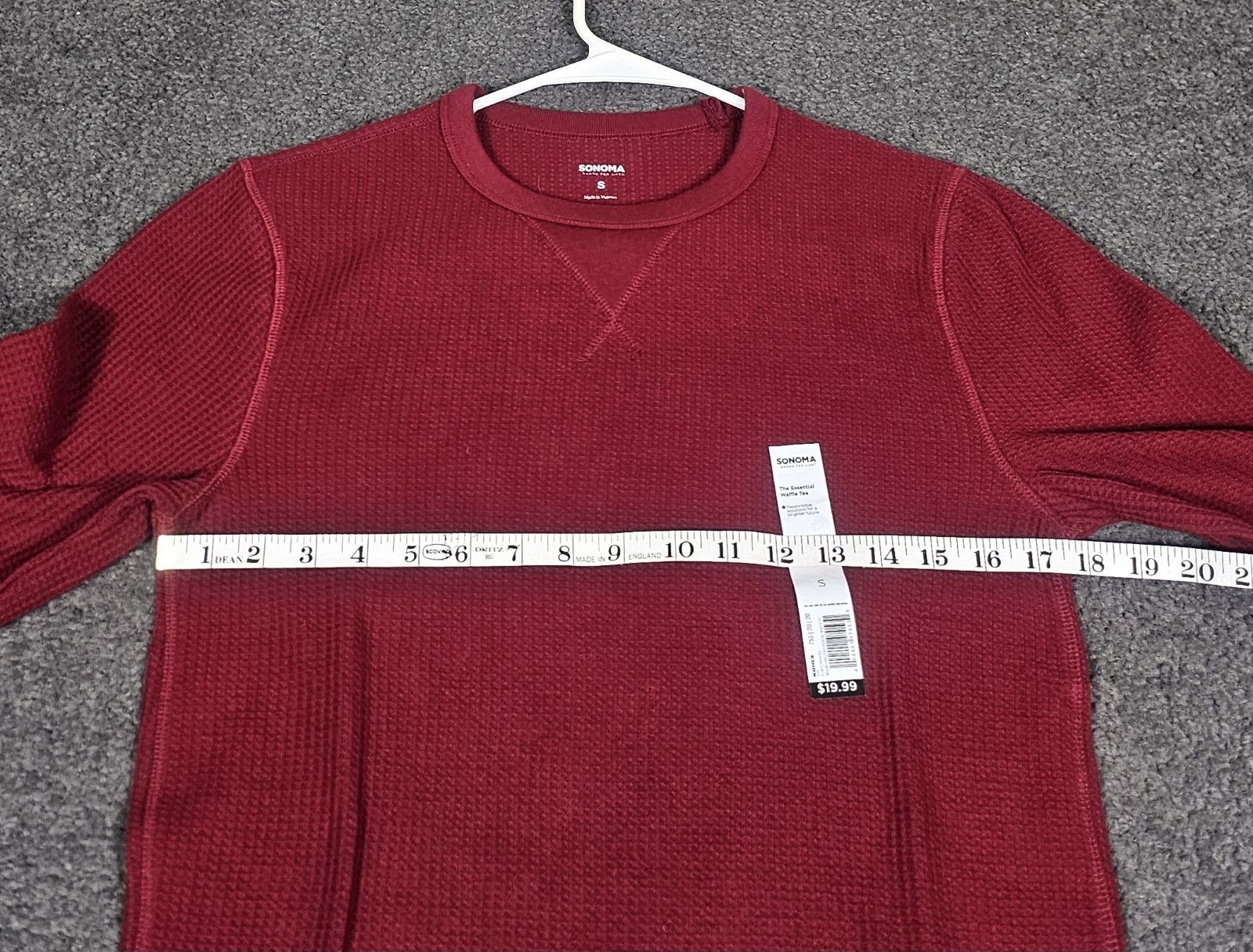 Men's Thermal Long Sleeve Shirt S Burgundy Sonoma Waffle Crew Neck Pullover gallery