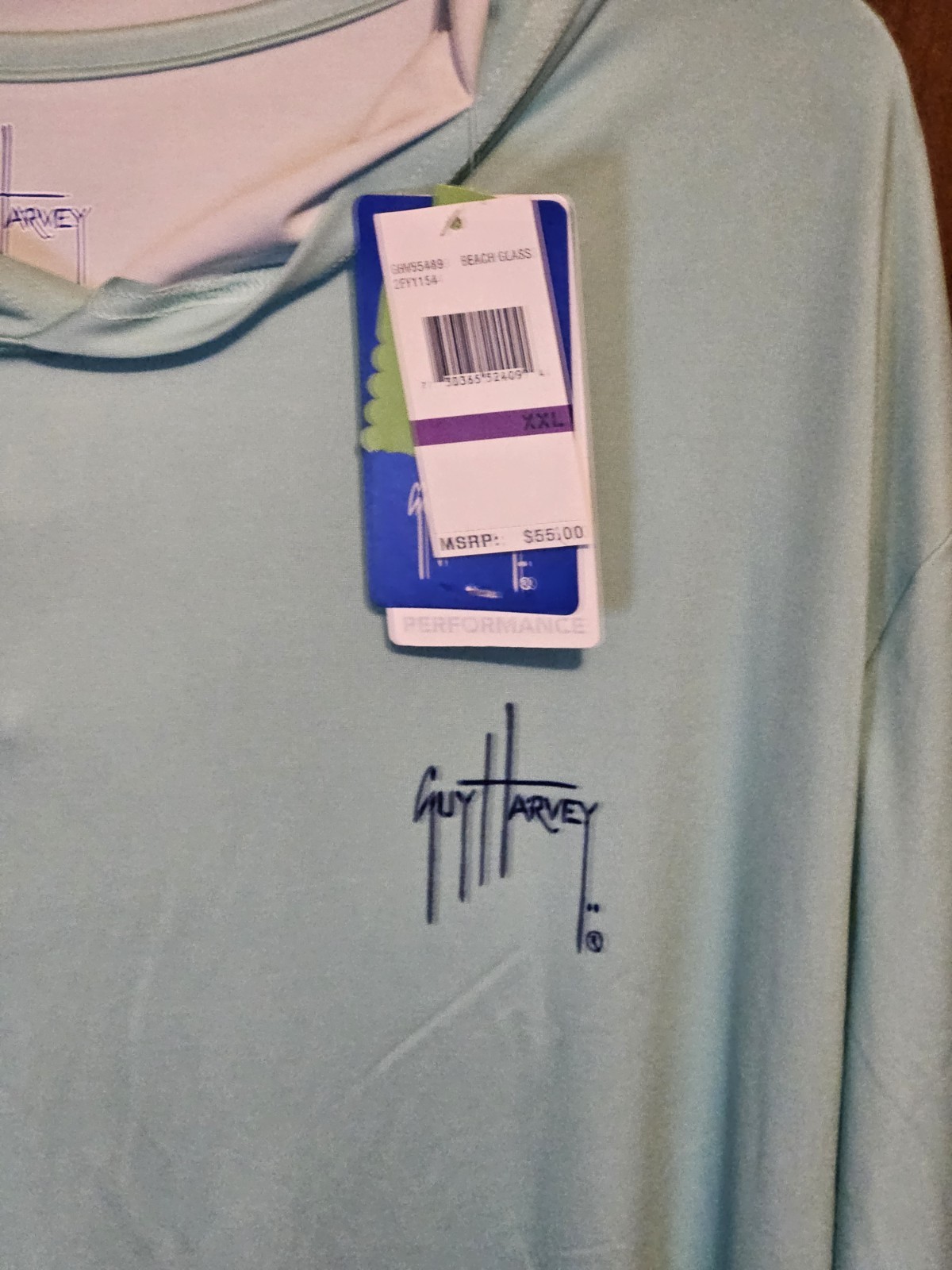 Guy Harvey Long Sleeve Hooded T Shirt, Beach Glass, XXL Men's gallery