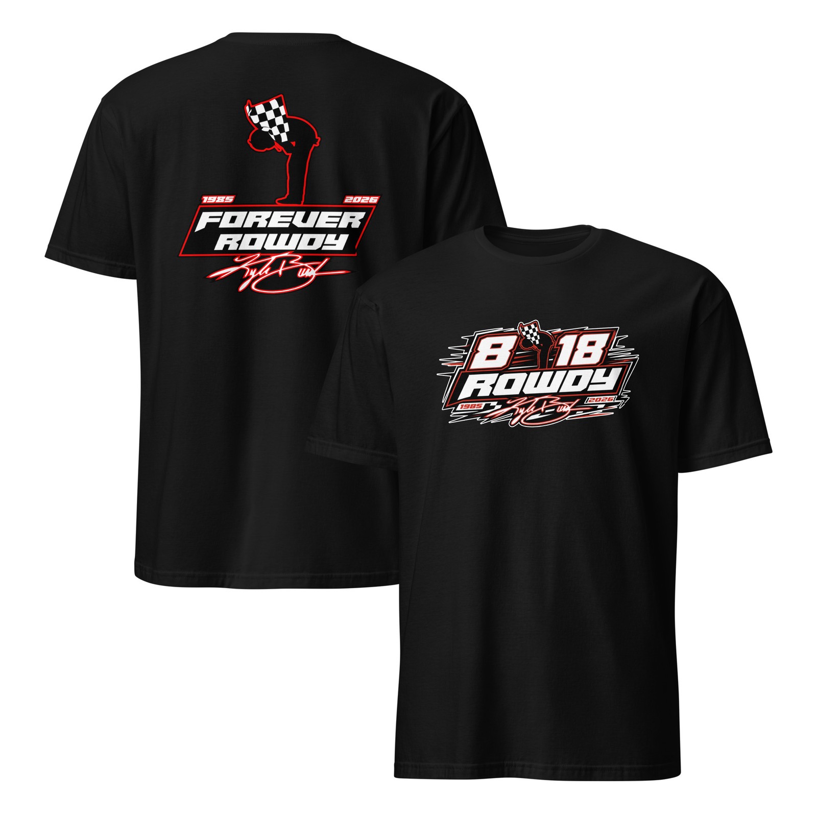 Kyle Busch 18 Rowdy Racing Fan T Shirt Gildan Softstyle Forever Rowdy Back Print gallery