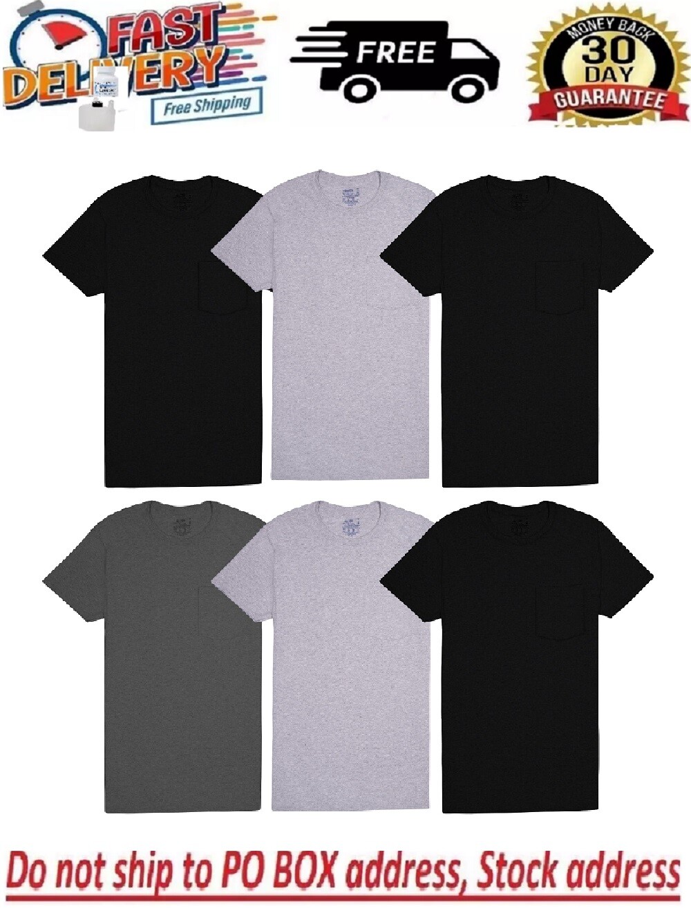 Fruit of the Loom 6-Pack Pocket Tee Men's T-Shirt Soft and Breathable Assorted gallery