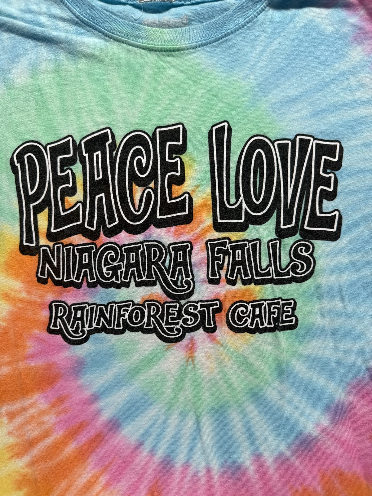 Rainforest Cafe Shirt Mens Medium Multicolor Tie Dye Peace Love Niagara Falls gallery