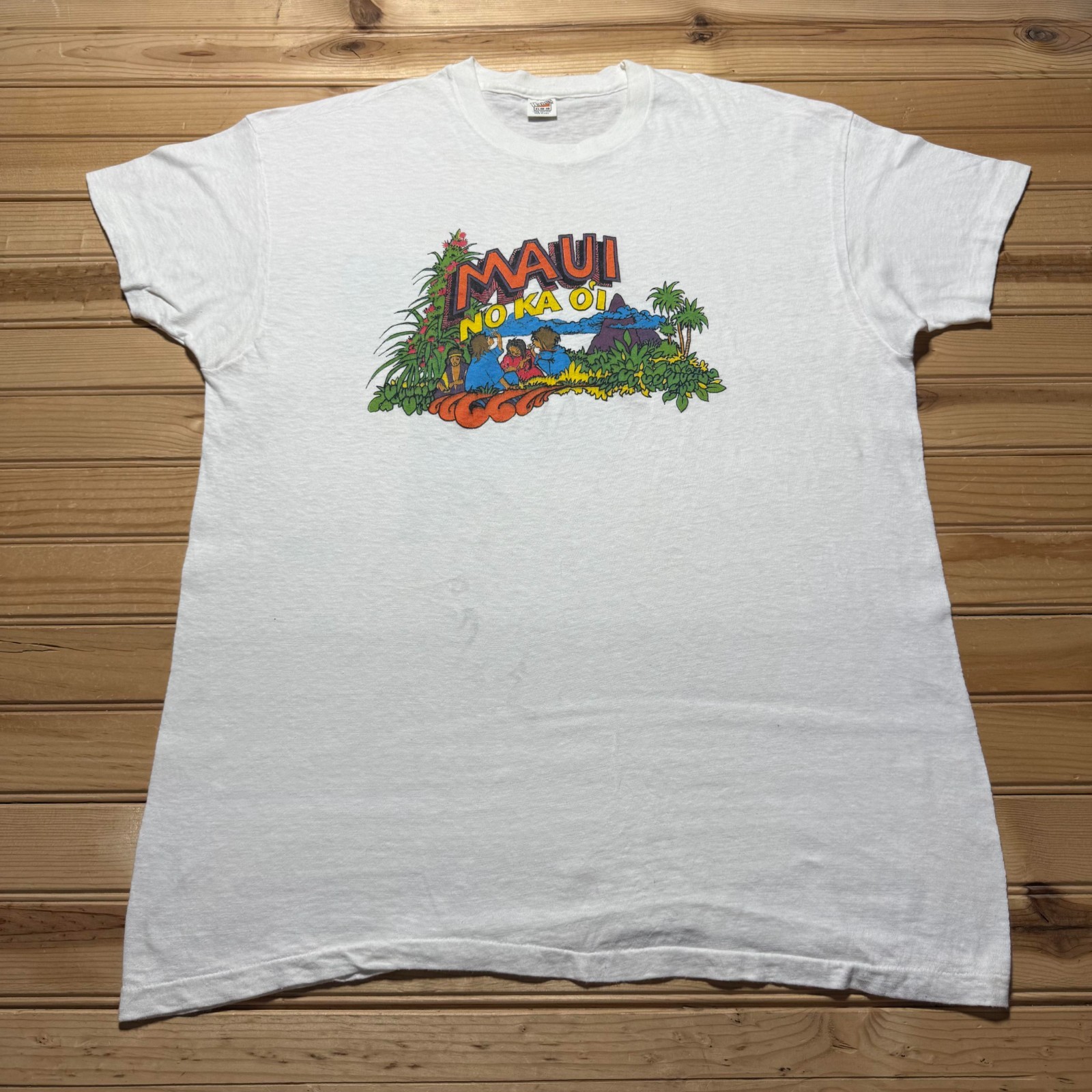 Vintage 70s Hanes Maui No Ka Oi Hawaii Tropical Island Graphic T-Shirt USA – XL