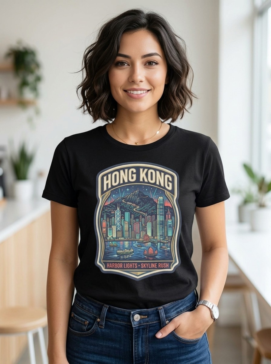 Hong Kong Harbor Skyline Graphic T-Shirt Unisex Travel Tee gallery