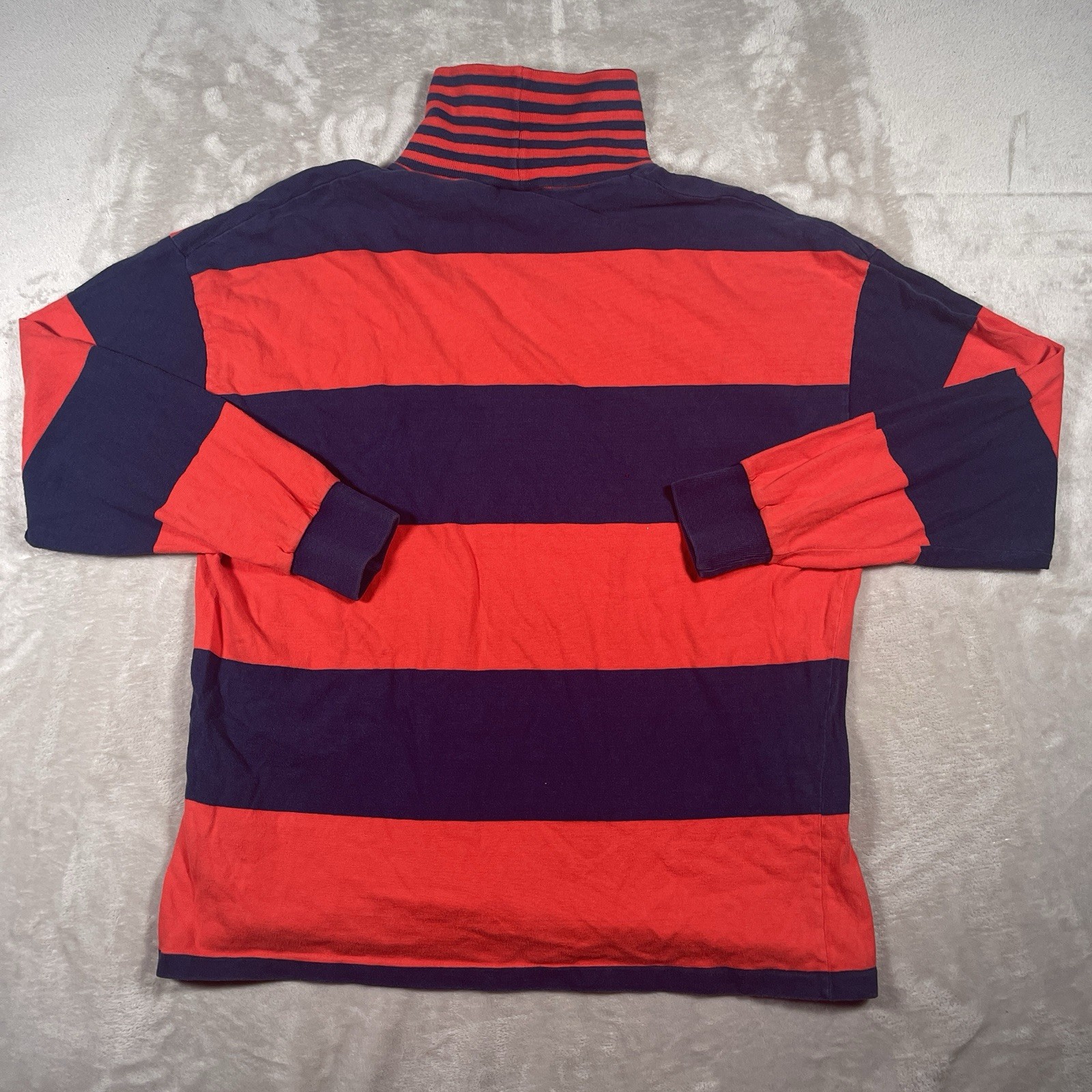 VINTAGE 80s American Eagle Long Sleeve Rugby Red/Blue Striped Turtleneck Mens XL gallery