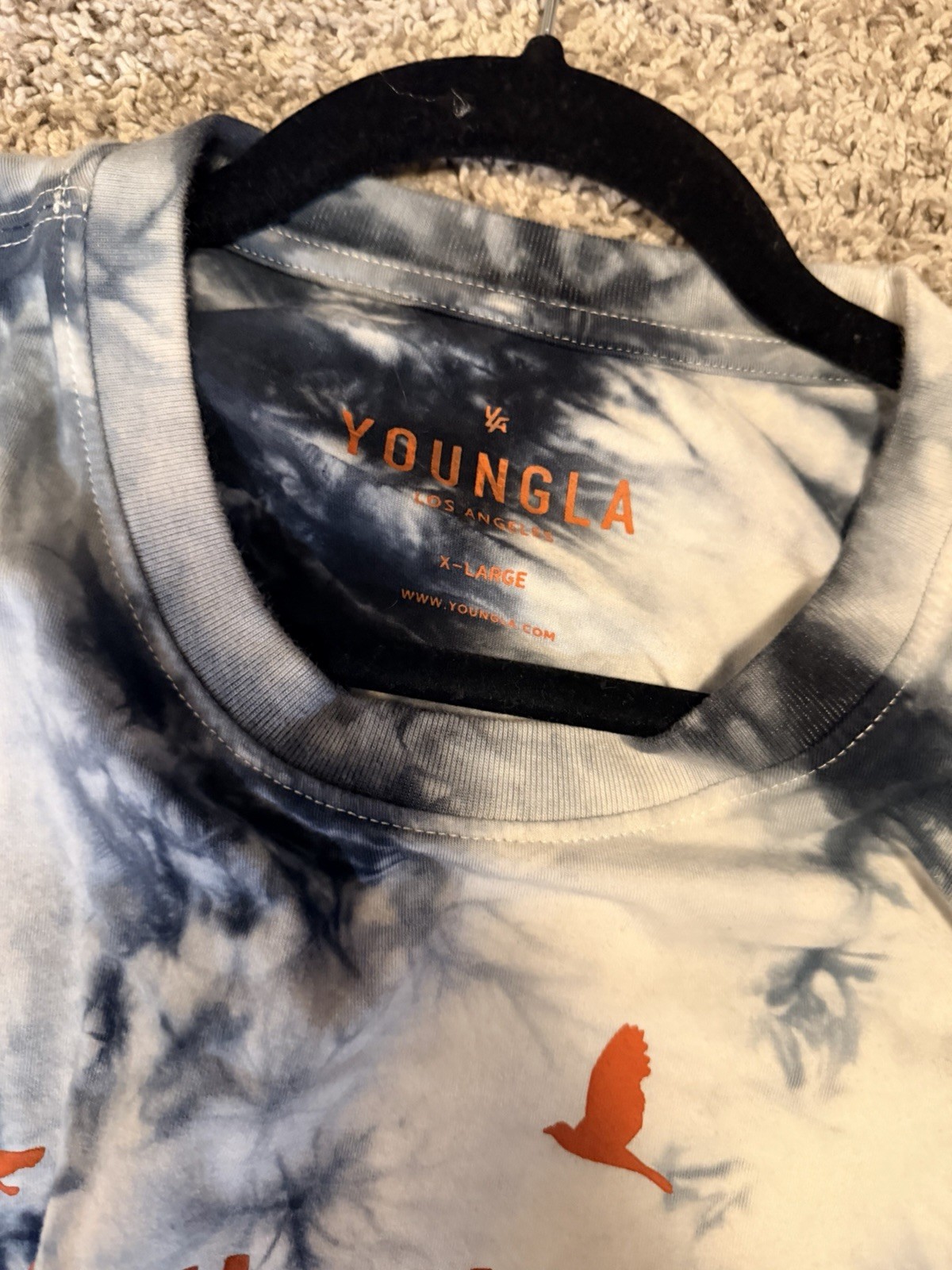YoungLA Shirt Mens XL Blue White Tie Dye Logo Crew Neck Long Sleeve Pullover gallery