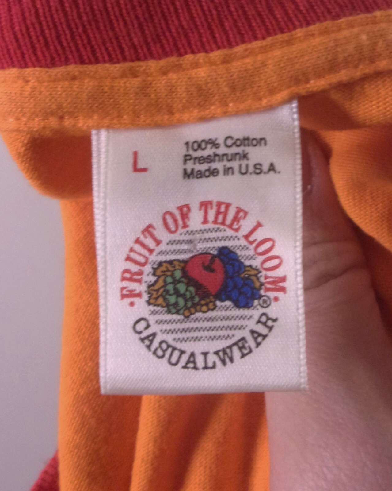 vintage 80s 90s FOTL 2 Tone T-Shirt Orange Red Accent 2 Ply single stitch L gallery