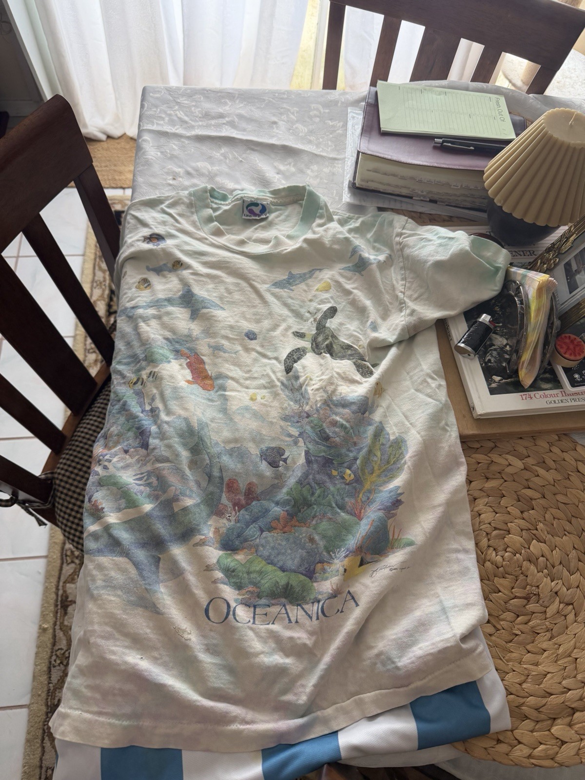 Vintage Liquid Blue T-Shirt Oceanica Ocean Animals AOP Single Stitch 1993 gallery