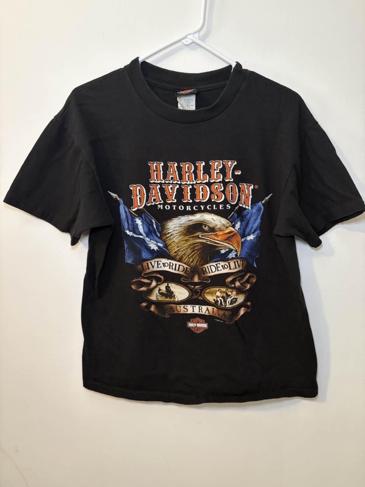 Vintage Harley-Davidson Australia Men’s L Black Eagle Logo Graphic T-Shirt