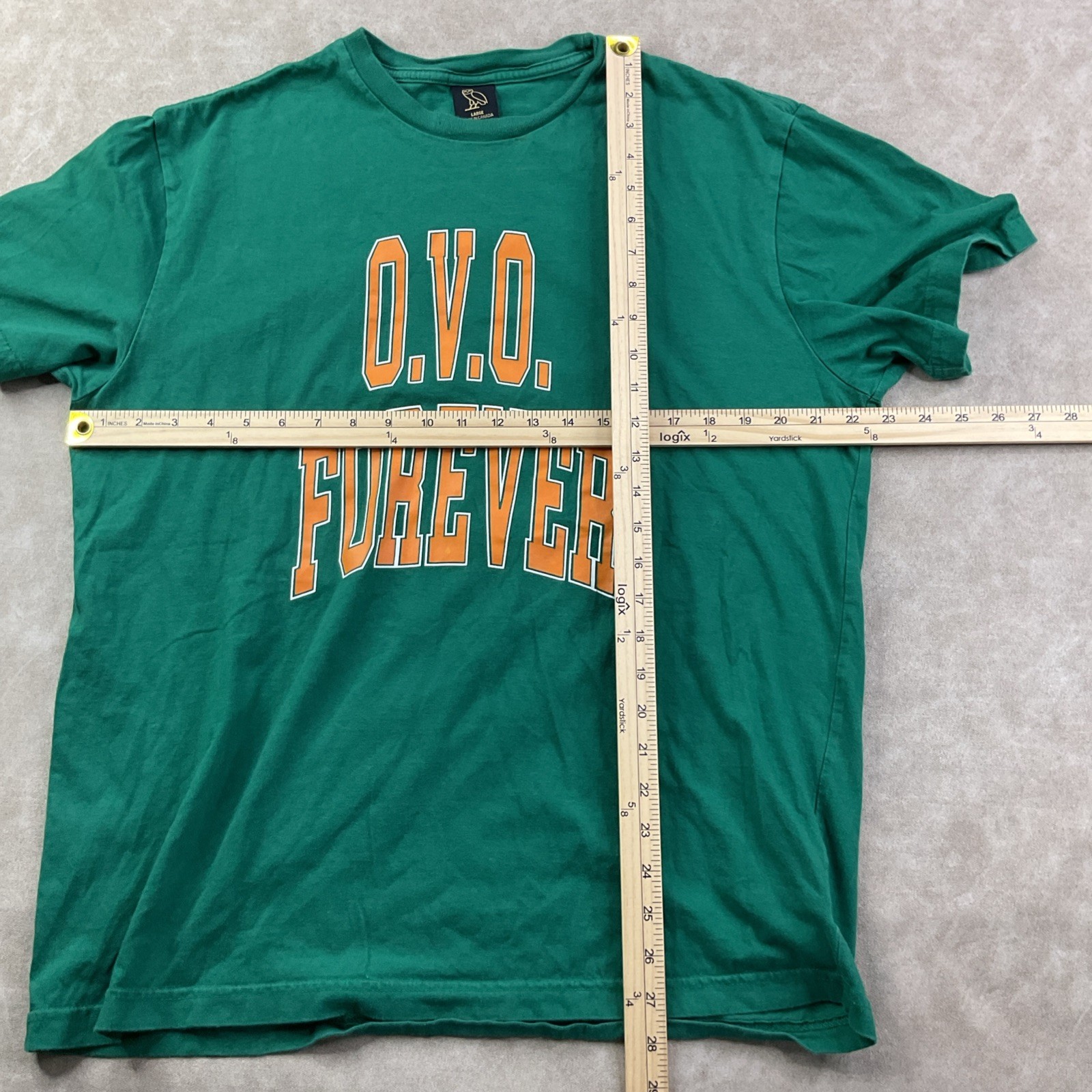 OVO T-Shirt Men Sz L Forever October's Very Own Drake Owl Green Owl Double Sided gallery