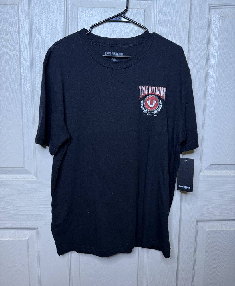 True Religion Men’s Black Graphic Logo Cotton Jersey Crew Neck T-Shirt M.