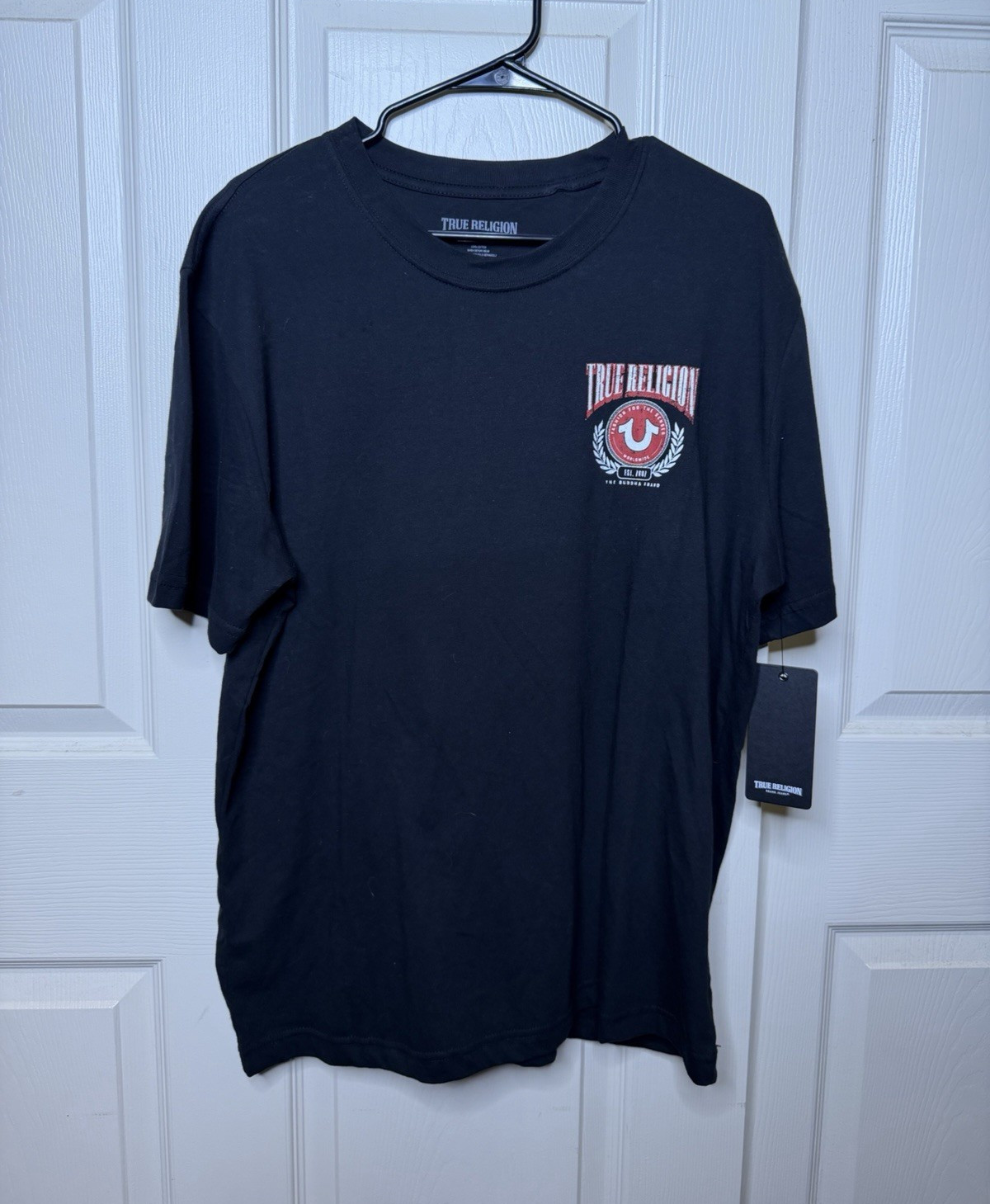 True Religion Men’s Black Graphic Logo Cotton Jersey Crew Neck T-Shirt M.