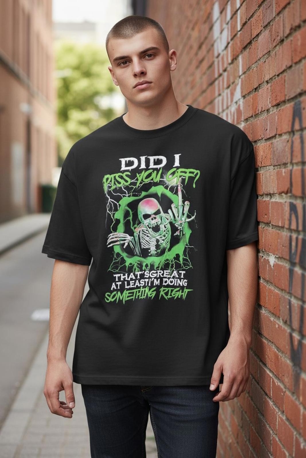 Men’s Graphic Printed Black T-Shirt Skeleton Design