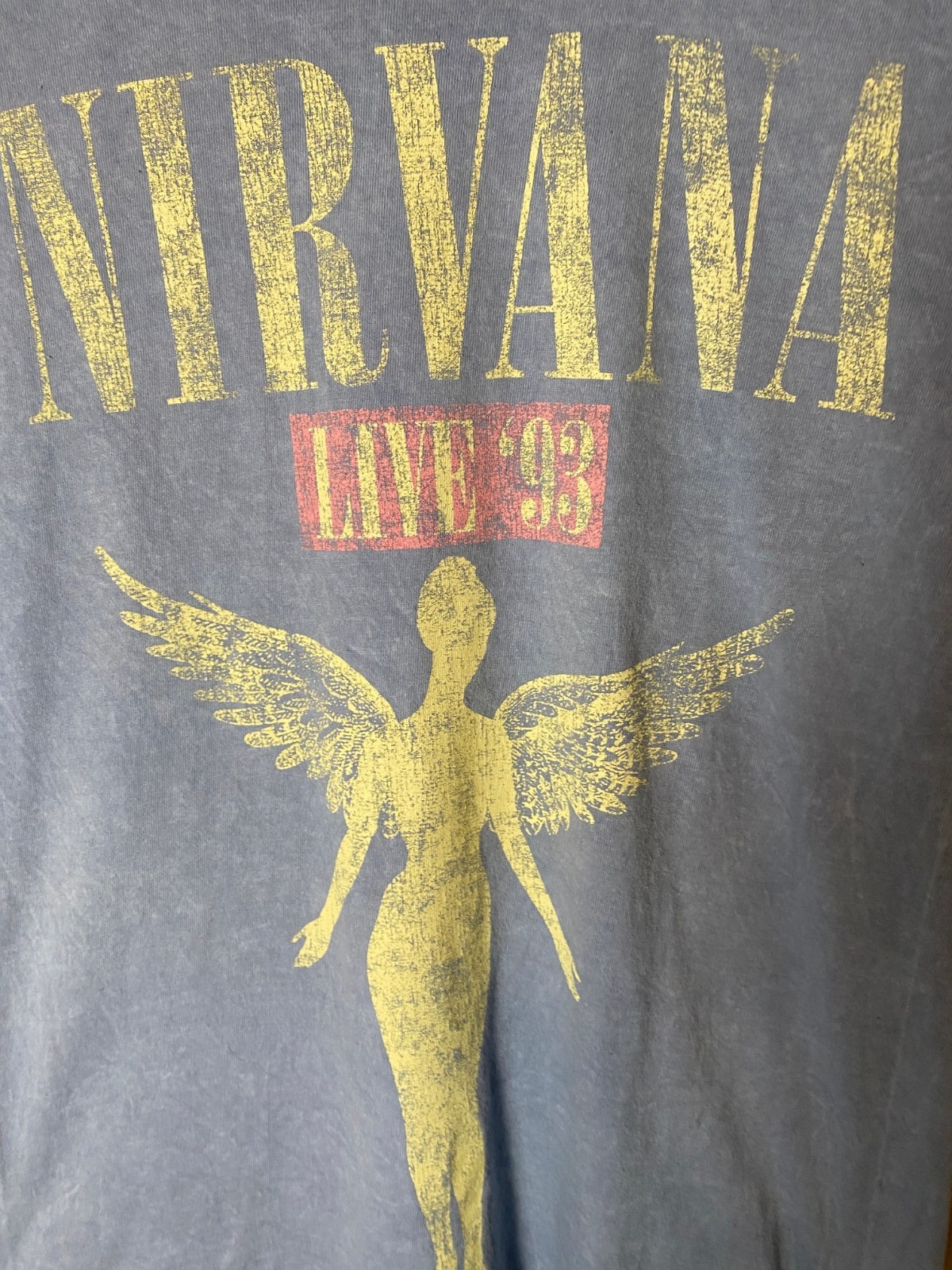 NIRVANA In Utero Live 93 Tour Dates & Art Grunge Tee Acid Wash Blue SZ M gallery