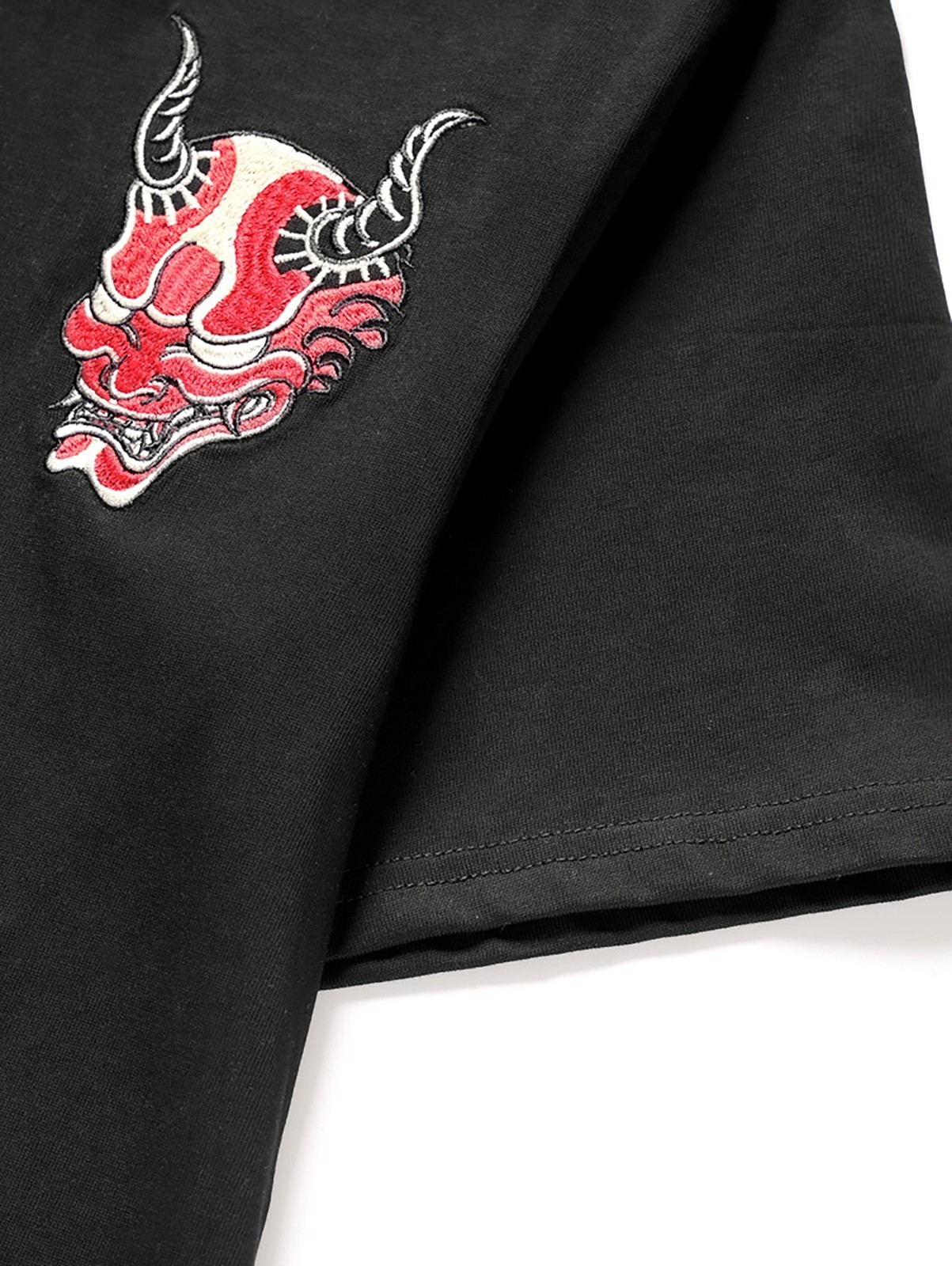 Niepce Red Demon Embroidered Tee Japanese Streetwear T-Shirt for Men gallery