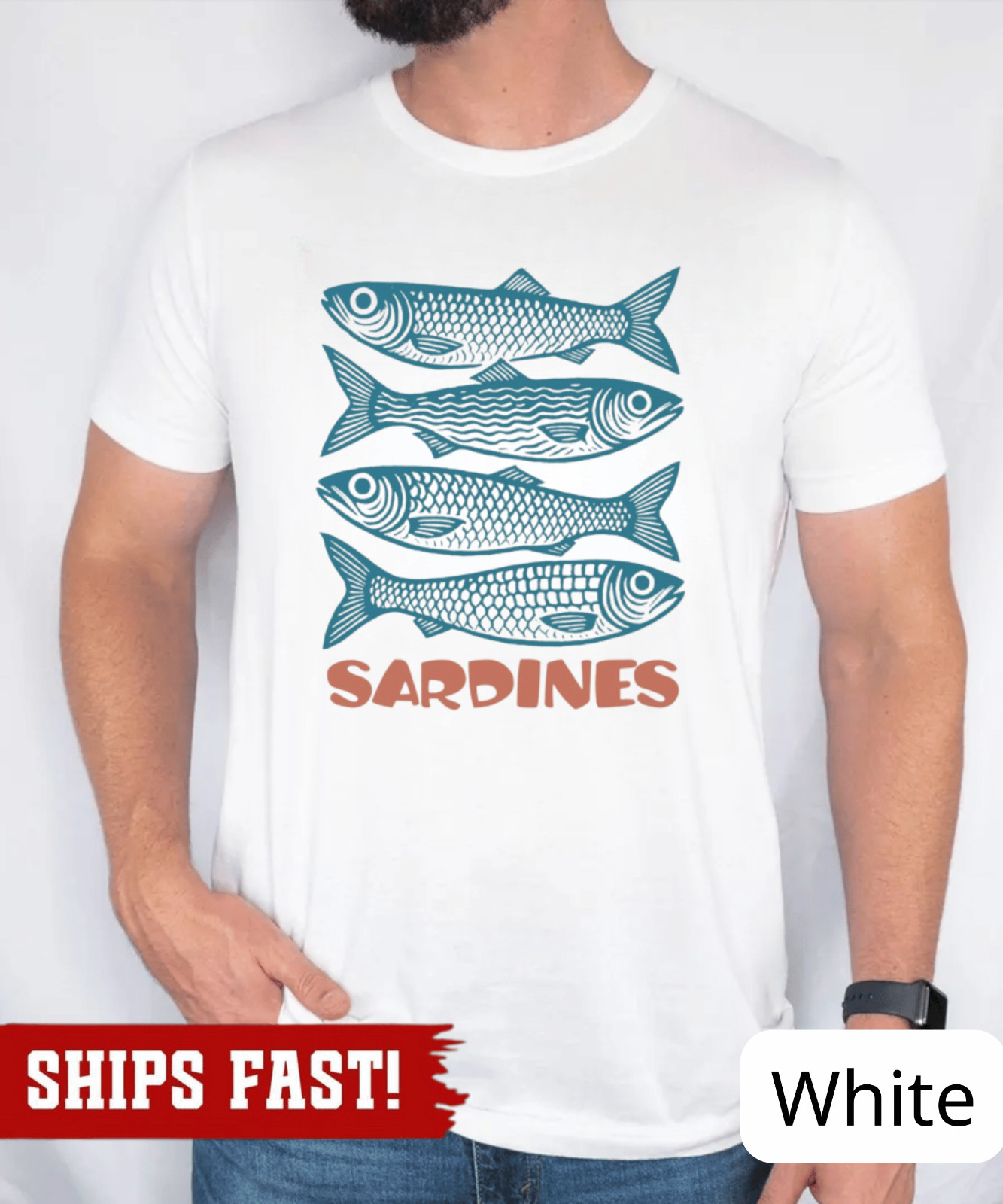 Sardines Graphic T Shirt Retro Fish Art Ocean Lover Tee Sea Life Gift