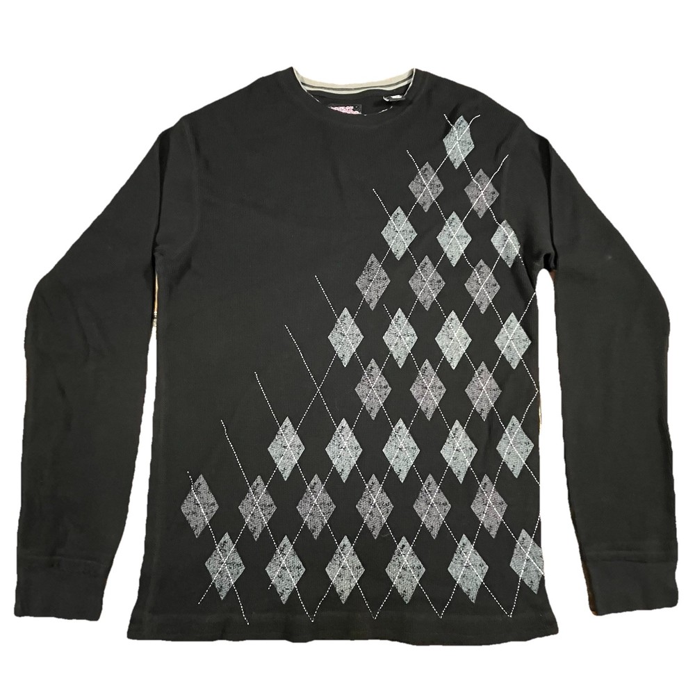 Y2K Point Zero Argyle Thermal Shirt XXL Black Gray Long Sleeve