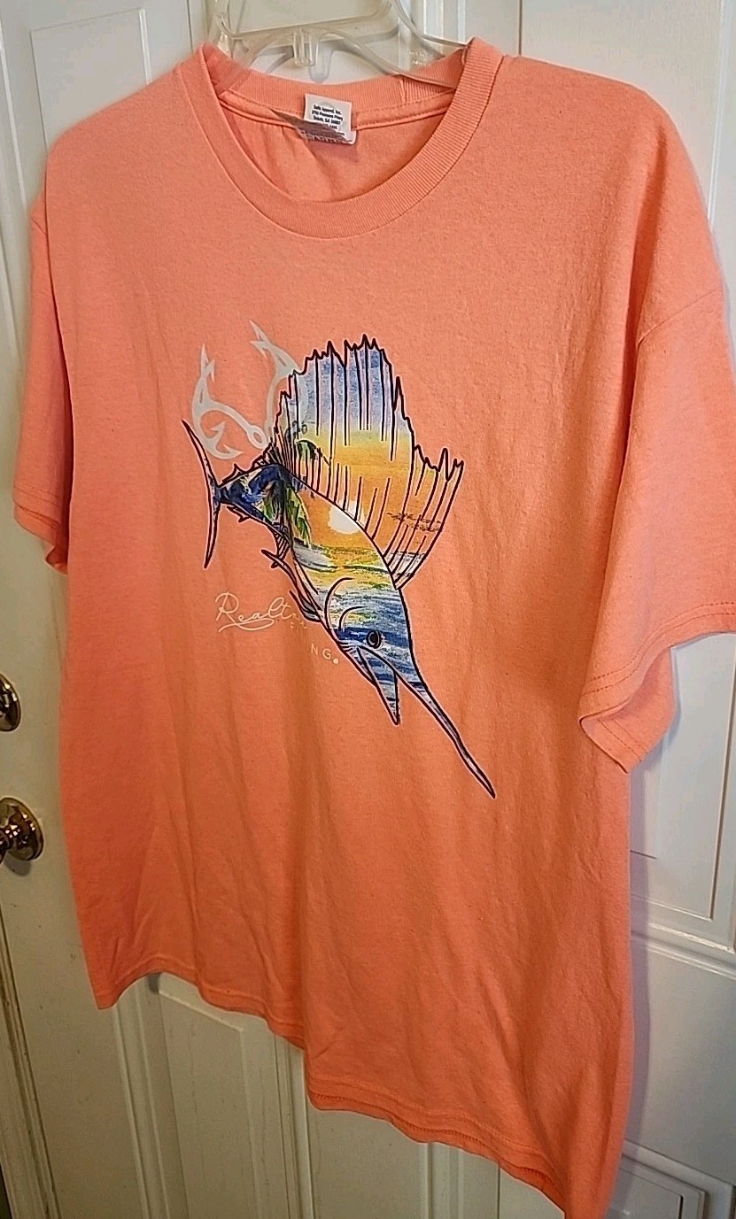 Delta Pro Weight Realtree Marlin Fishing Tshirt Size L Graphic Coral Heather gallery