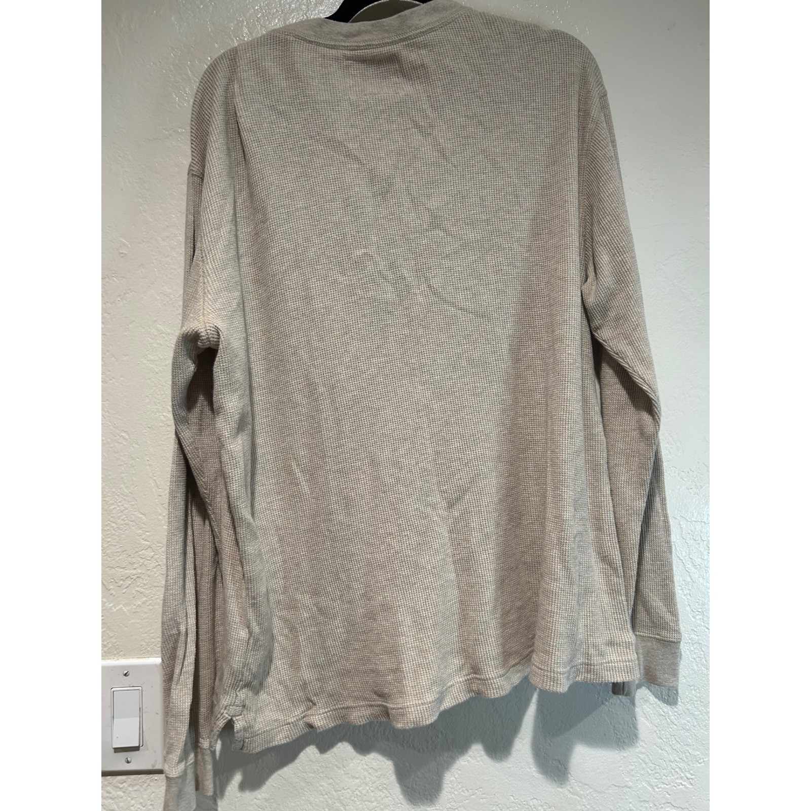 St Johns Bay Mens XL Oatmeal Waffle Knit Henley Thermal Long Sleeve Cotton Shirt gallery