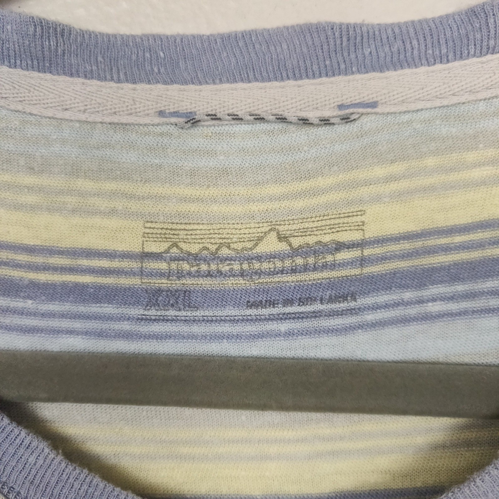Patagonia Trail Harbor Pocket Tee Mens XXL Pale Yellow Blue Stripe Hemp Cotton gallery