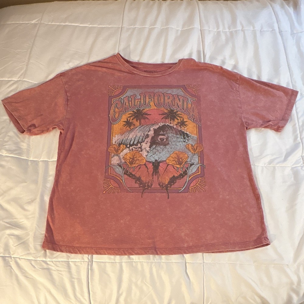Mighty Fine Men’s Pink California Graphic Crew Neck Cotton Blend T-Shirt L
