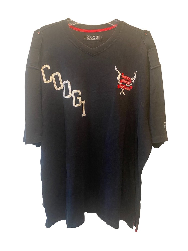 Coogi Men’s Size 3XL Embroidered Crest Shoulder Strap V Neck Black Shirt