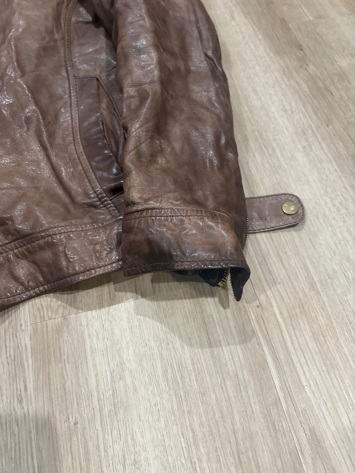 Black Rivet Men’s Genuine Leather Jacket Brown Zip Front Size M gallery