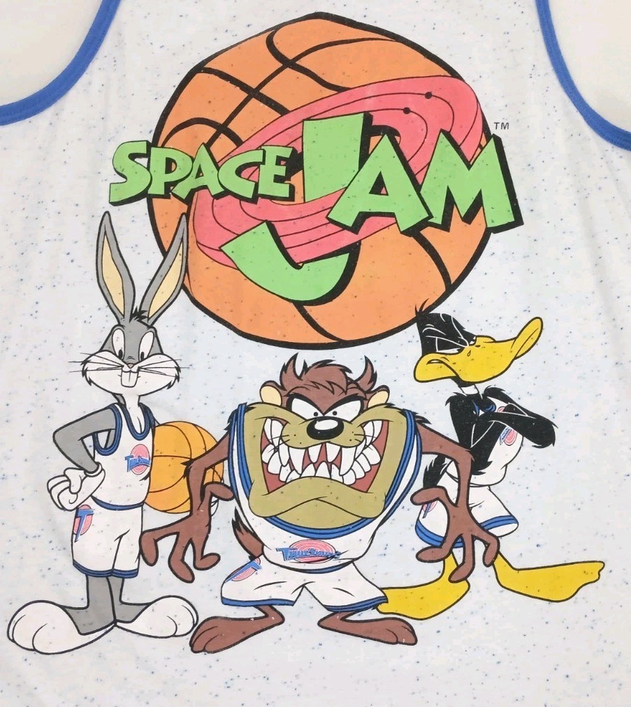 Space Jam White Tank Top Adult Medium Sleeveless Bugs Bunny Daffy Duck Taz gallery