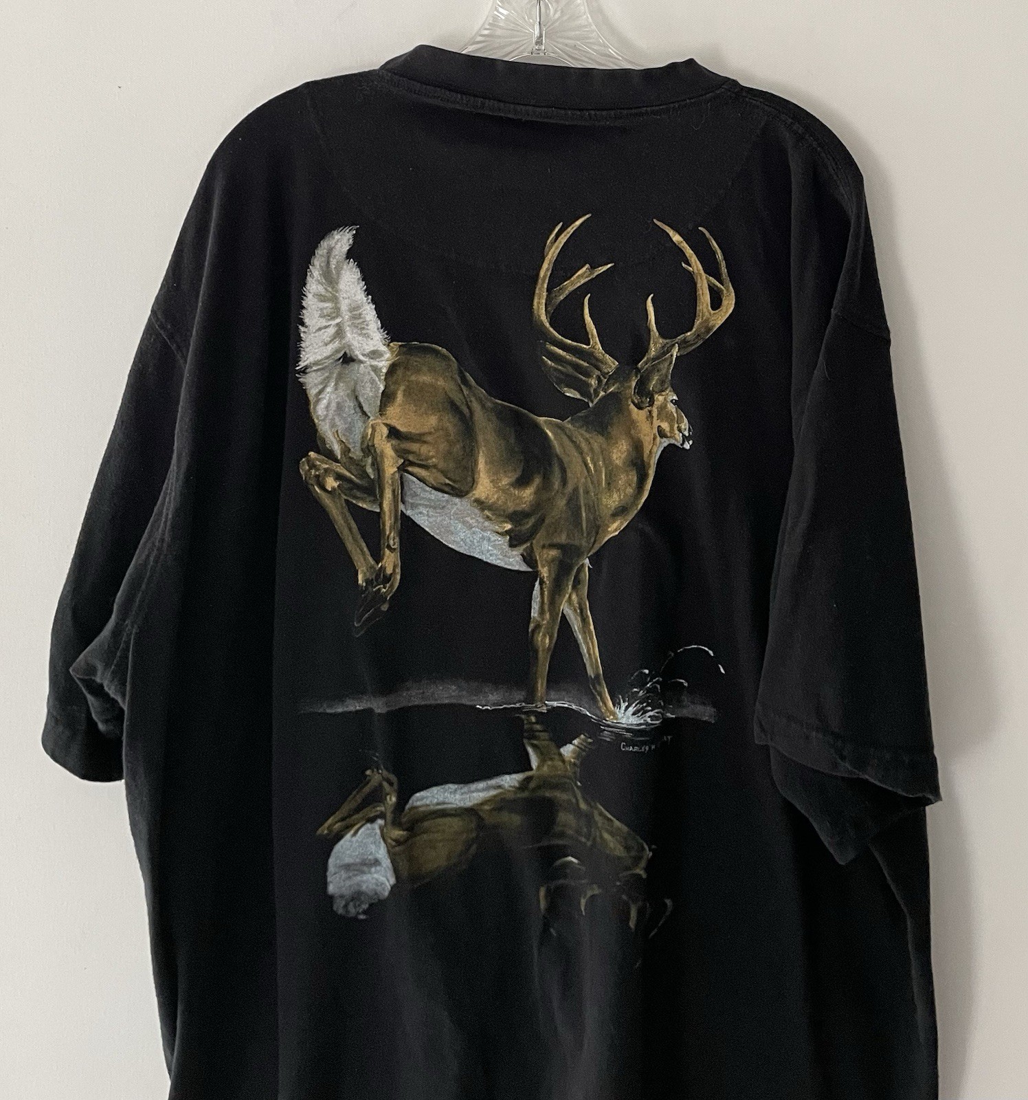 Legendary Men 3X Whitetail Deer Mirror Image Black Double Sided Graphic Shirt gallery