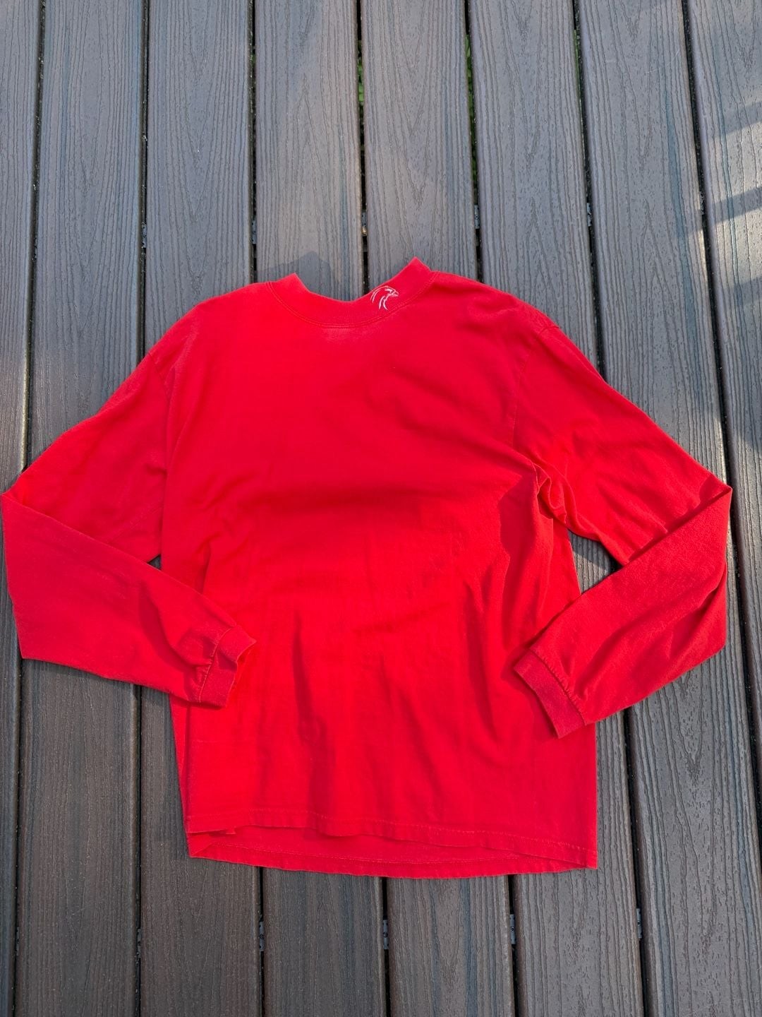 Gildan Ultra Cotton Red Long Sleeve T-Shirt with Eagle Neck Embroidery gallery