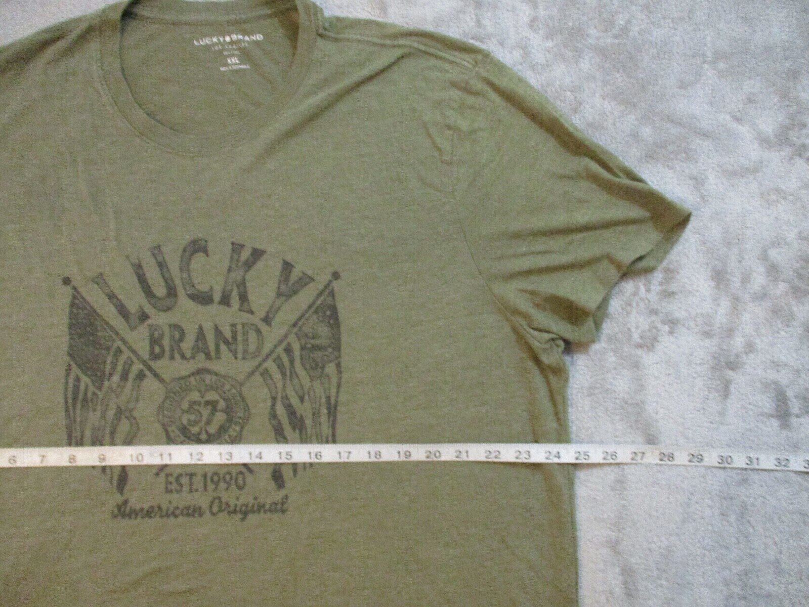 Lucky Brand Shirt Mens XXL Green Black Olive Drab Military USA American Flag gallery