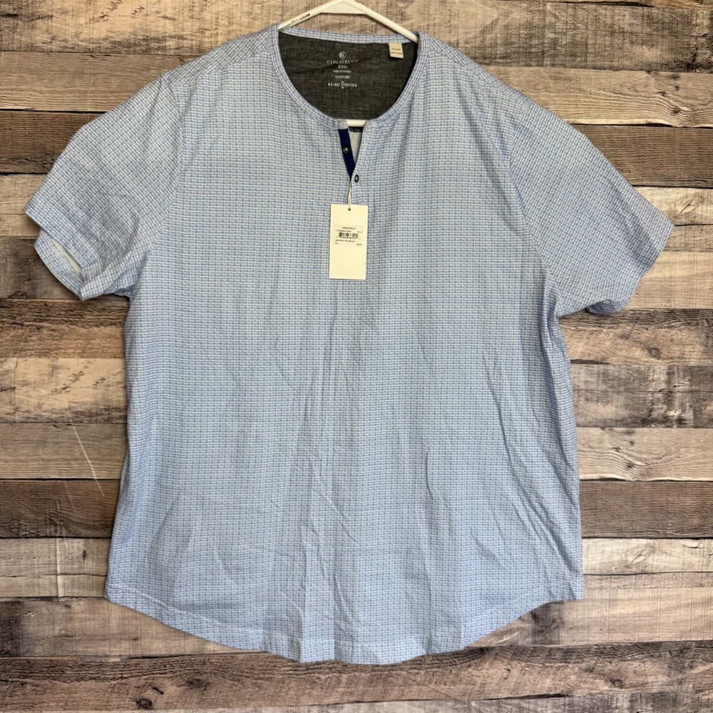 Con.Struct Mens Abstract Henley Shirt 2XL Blue 4 Way Stretch Quick Dry NEW