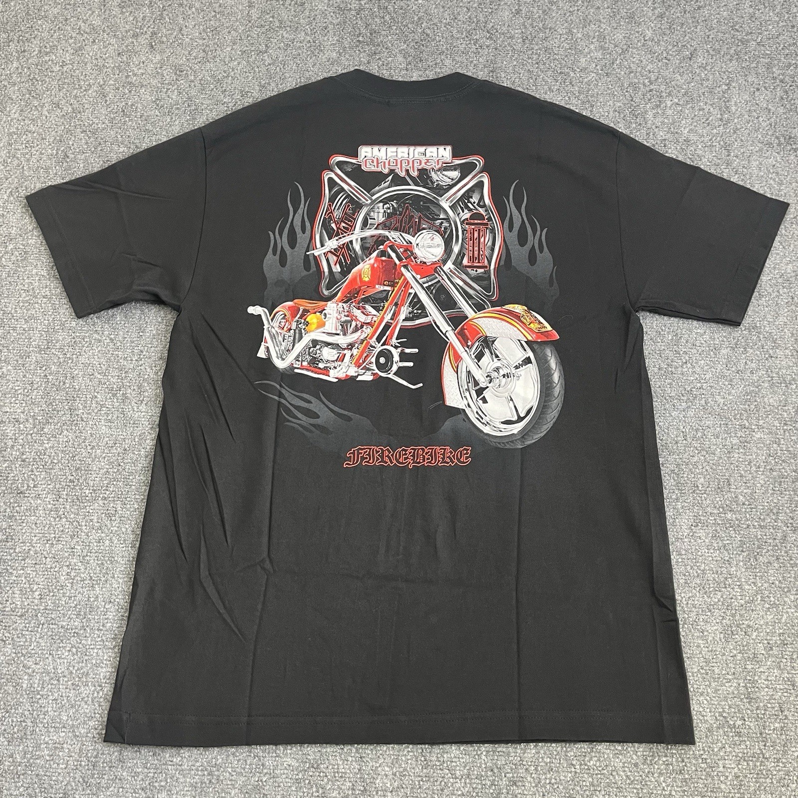 VTG American Choppers Discovery Channel T- Shirt Motorcycle Grunge Flames L Y2K