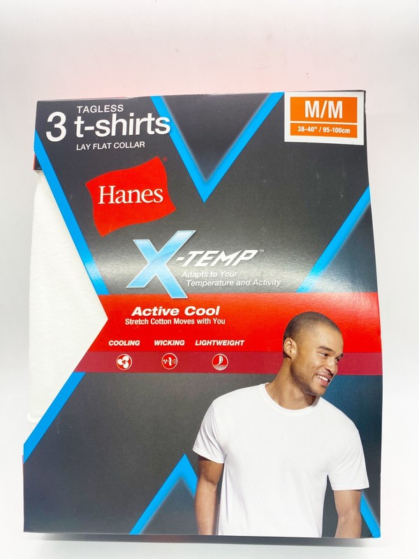 Hanes X-Temp Tagless Lay Front Collar T Shirts White Size Mens Medium (3 Pack) gallery