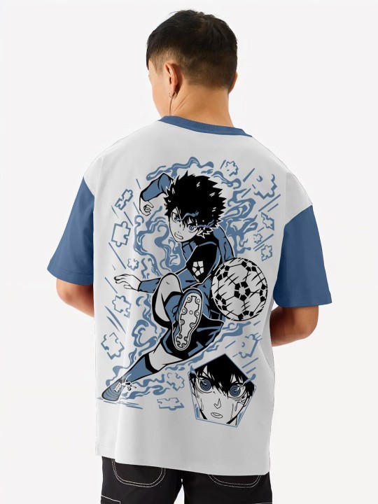 Men Printed Drop-Shoulder Sleeves Applique T-shirt