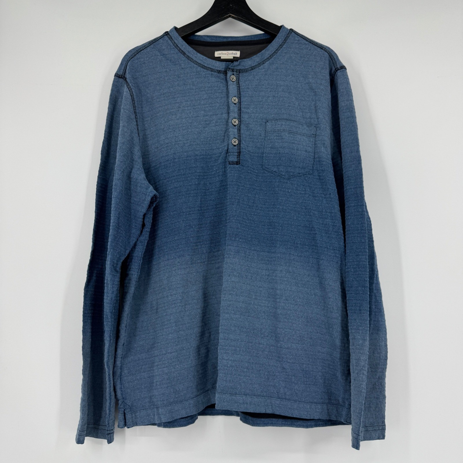 Carbon2Cobalt Mens Blue Ombre Textured Long Sleeve Henley Shirt Large Cotton gallery