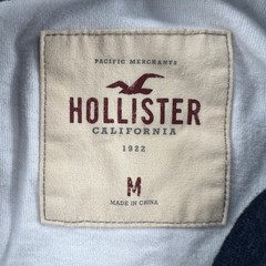 Hollister Men Medium Henley Raglan Baseball Shirt Blue White 3/4 Sleeve Y2K Surf