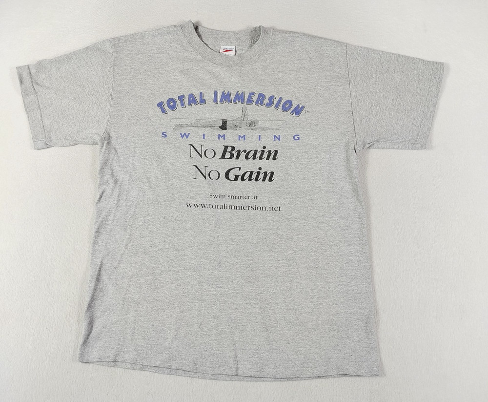 Vintage Speedo Total Immersion Swimming Shirt Mens Large Gray Graphic Tee 90s