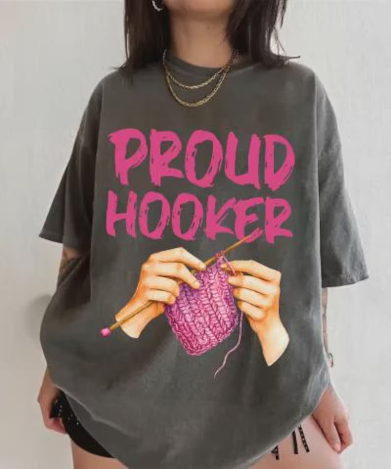 Proud Hooker Crochet Shirt Funny Crochet Graphic Tee Knitting Humor T-shirt gallery