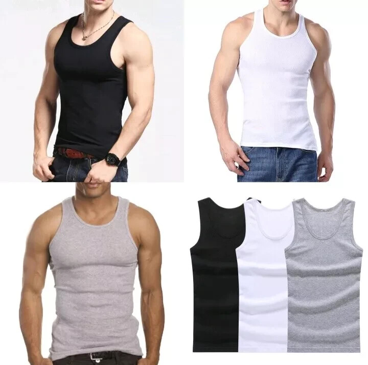 6-12 Pieces Men Tank Top 100%Cotton Ribbed White A-Shirt Wife Beater Undershirts gallery