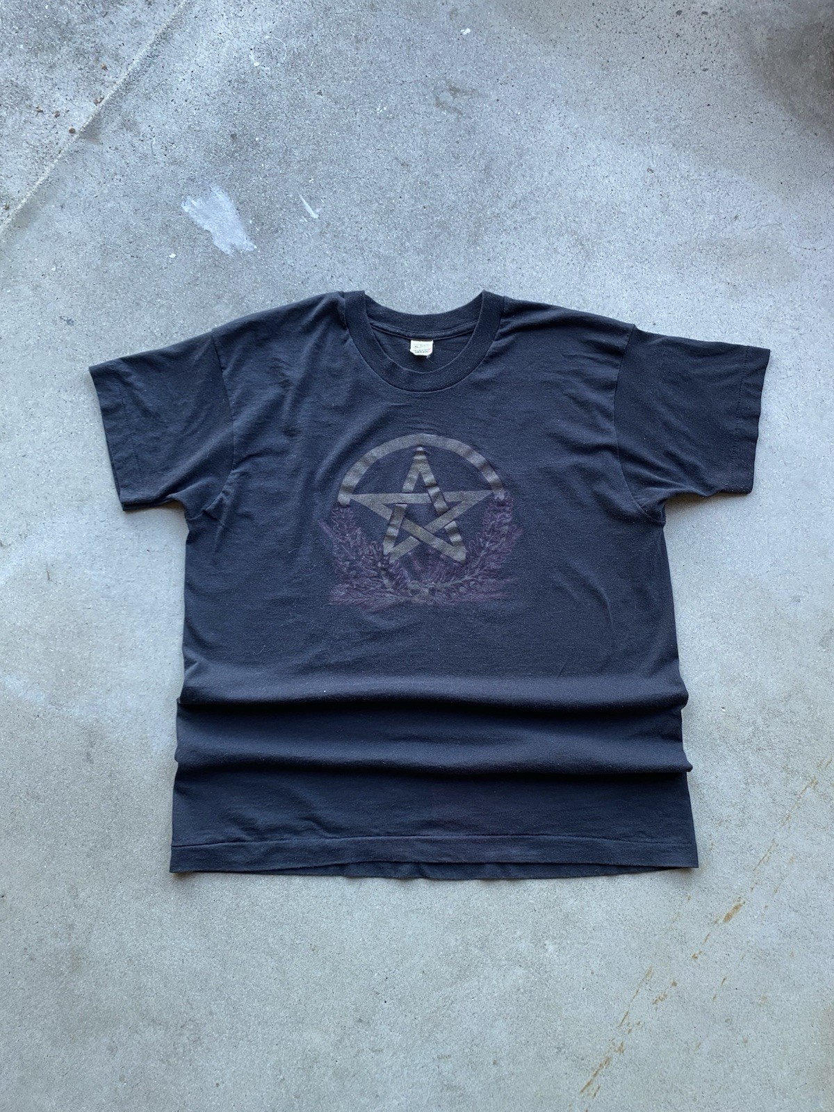 Vintage Screen Stars Pentagram Glitter Occult Pagan Sheer Thin Black T-Shirt XL gallery